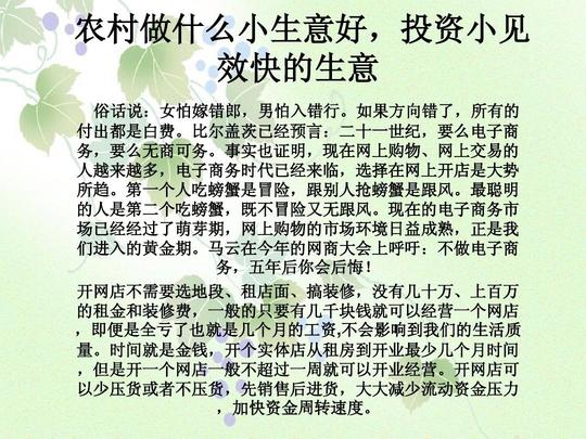 农村做什么小生意好,投资小见效快的生意ppt