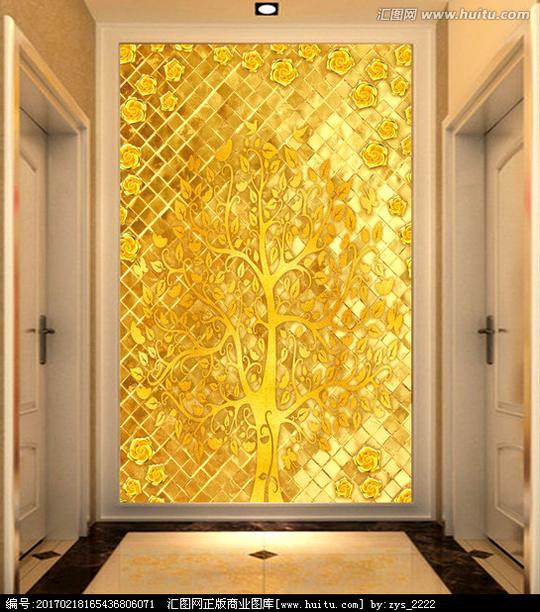 >富贵吉祥生意元宝生财树电视背景墙招财树摇钱树玄关画装饰画发财