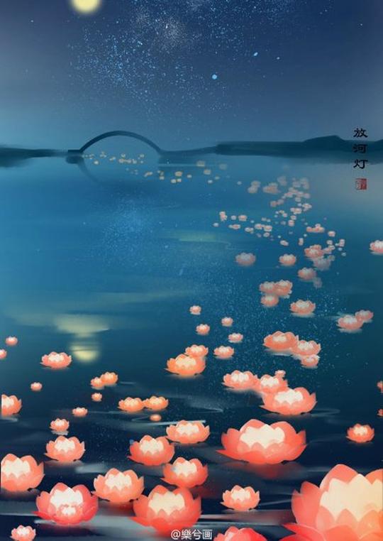 七月十五鬼节##简介:古风素材库君水彩风景中国风古风汉服工笔