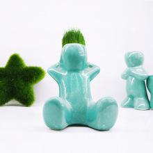 小白人小瓷人动感草娃娃办公室创意种植桌面植物盆栽盆景礼品