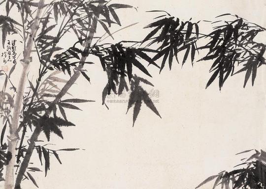 0338竹林风镜心水墨纸本