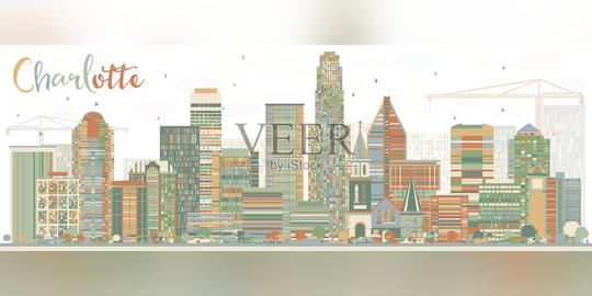 抽象的彩色建筑夏洛特天际线。插画图片素材