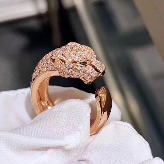 cartier/卡地亚豹子戒指18k白金镶钻玫瑰金豹头半钻男女款