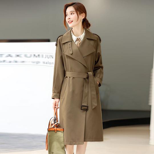 法莎尼亚轻奢品牌风衣外套女装2021秋季新款气质时尚韩版高端宽松休闲中长款大衣女深咖色m