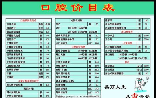 口腔价目表