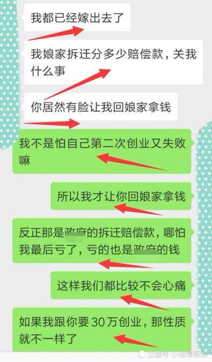 老婆,你娘家拆迁给了100万,你去要30万回来给我做生意