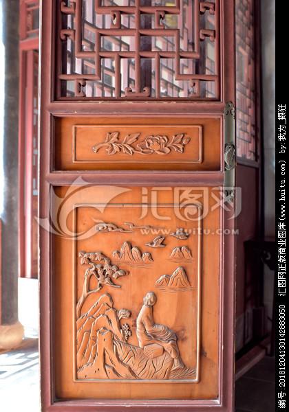 古风格园林建筑木门窗江南民居老式雕花花窗门窗雕花木门雕花