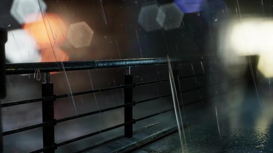 夜晚雨飘落在栏杆4k超清_4096x2304_高清视频素材下载