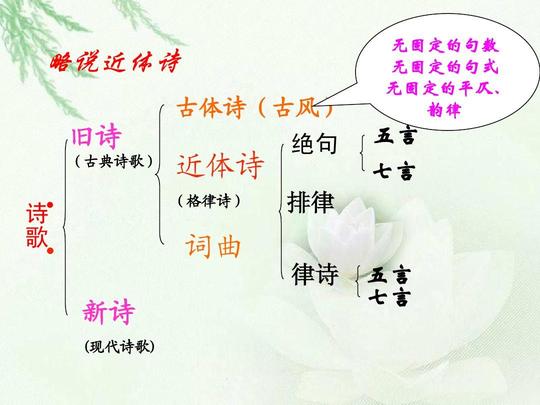 无固定的句式无固定的平仄,韵律旧诗(古典诗歌)近体诗(格律诗)