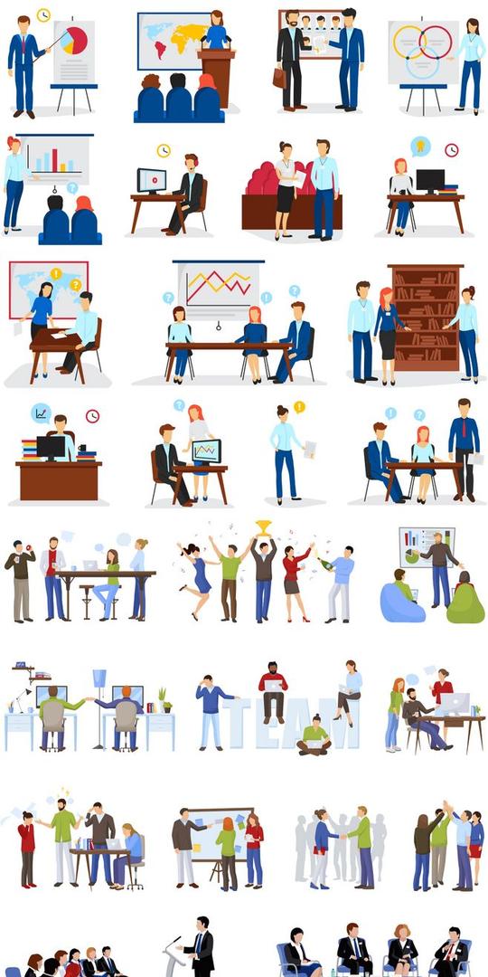 商务合作创业团队卡通人物形象小人矢量图矢量图,rgb格式高清大图，使用软件为ill