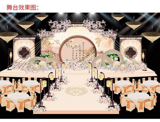韵香槟色新中式婚礼效果图迎宾区背景喷绘设计kt板素材psd中国风-淘宝网