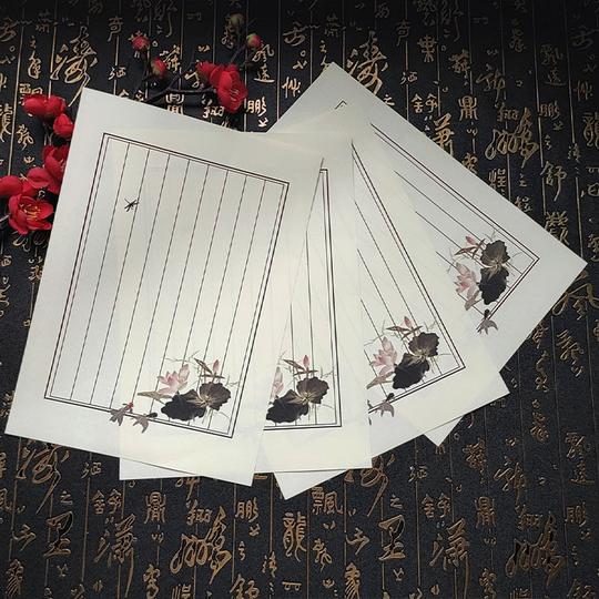古风淡雅信纸复古中国风文艺简约信笺书信钢笔字一笔笺书写法日式创意情侣表白情书竖线格版仿古硬笔书法用纸新款白色荷花竖线信纸40张