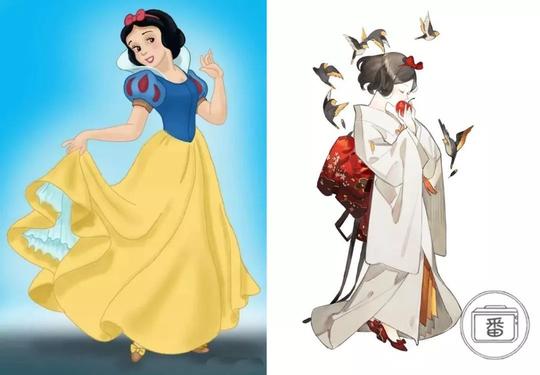当迪士尼公主们穿上和服后,白雪公主变东方美人,艾莎仙气十足!
