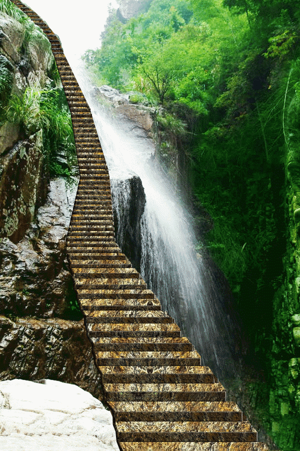 山水瀑布风景动态图片素材