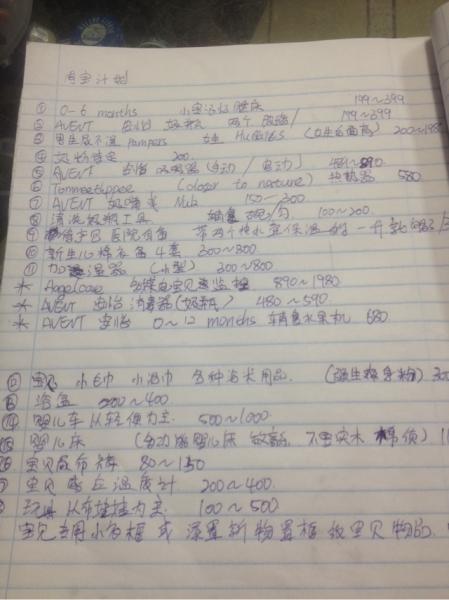 新生儿必备品列表