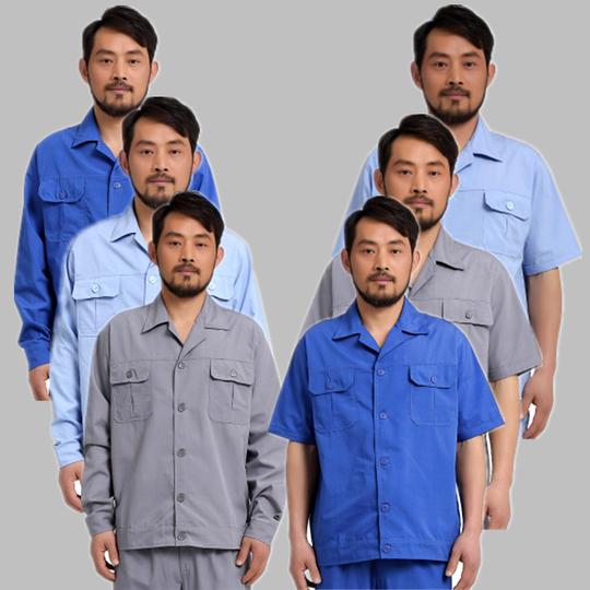 夏季长袖工作服上衣灰色定制车间工人工作服薄工程建筑工地工作服