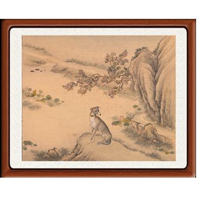 国画动物画客厅装饰画挂画故宫字画仿艾启蒙十骏犬图斑锦彪赠装裱