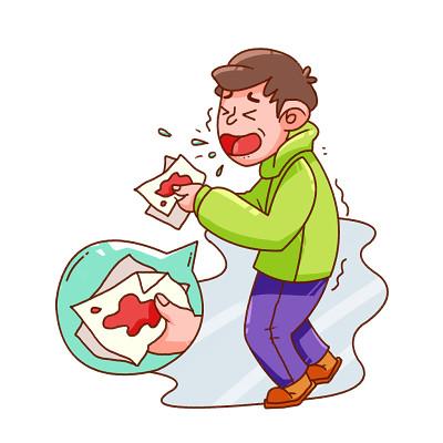 卡通漫画人物肺结核生病咳血症状手绘插画素材