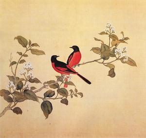 故宫鸟谱085花红燕仿古画复制名人字画名家书画29x32花鸟画