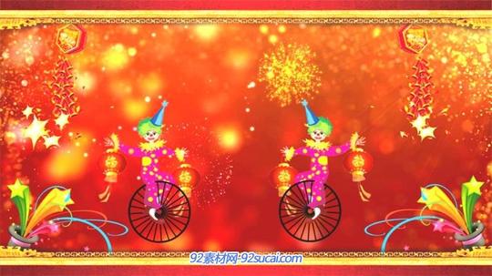 喜庆祝福烟花炮竹魔术杂技表演缤纷新年舞台背景视频素材