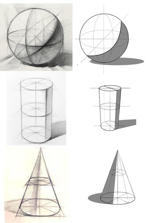 球/圆锥/圆柱临摹-美术绘画素描练习