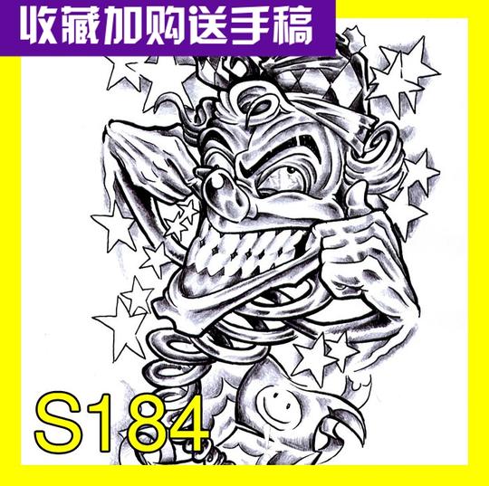 school纹身手稿黑灰小丑美女天眼星资料图案图片欧美彩色刺青素材