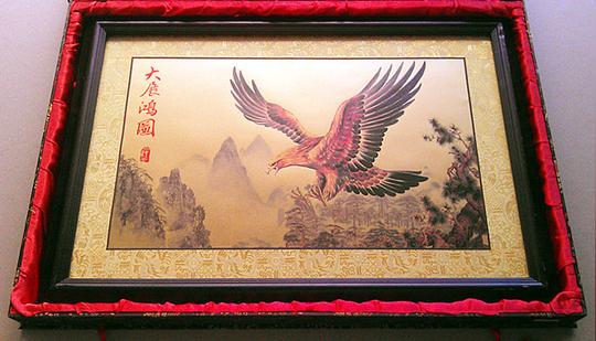 厂家直销字画礼品999纯金版镜框挂画，千足金箔画《大展宏图》