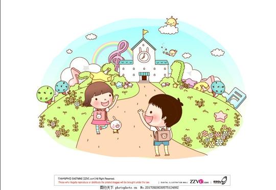 快乐儿童插画卡通清新幼儿园素材卡通儿童