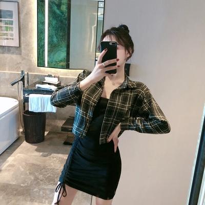 夜场洋气性感chic格子衬衫+小吊带连衣裙名媛气质女神范两件套装