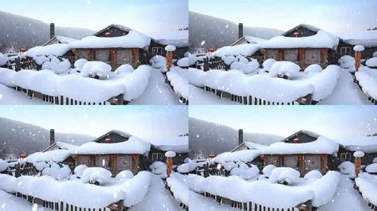东北雪乡下雪雪花飘落led动态视频素材