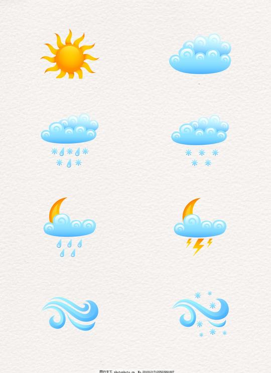 卡通手绘天气预报素材设计矢量图太阳下雨创意设计鱼打雷