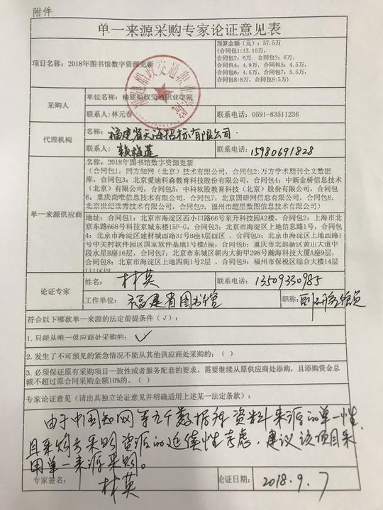 福建船政交通职业学院2018年创新创业数据库更新项目单一来源采购审核