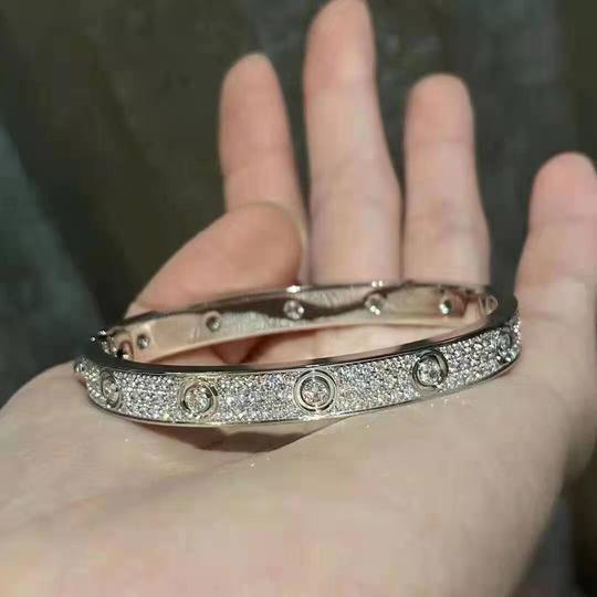 cartier/卡地亚满钻手镯18k玫瑰金四钻六钻无钻钉子带钻豹子手环