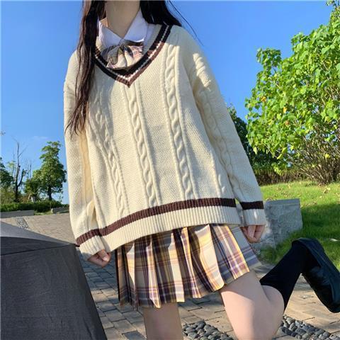 毛衣女学院风秋冬新款日系软妹甜美可爱jk制服裙全套学生两件套装