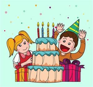 卡通过生日的孩子矢量素材