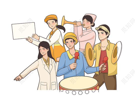 彩色卡通手绘复古五一劳动节劳动人民人物元素png素材