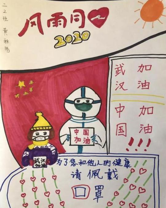 众志成城,抗击疫情美术画素材