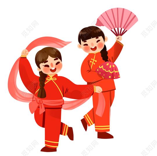 新年扭秧歌卡通人物庆祝新年活动png素材春节新年扭秧歌