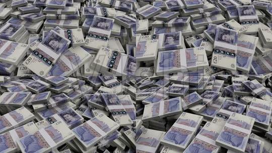 英镑20英国钞票货币钱捆堆现金特写素材4k视频【声明】vj师网所有