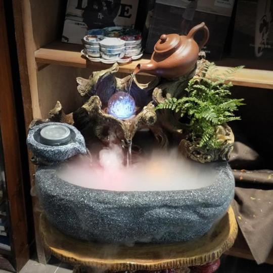 流水工艺品盆景摆件创意现代简约玄关乔迁新居水流中式田园生意水