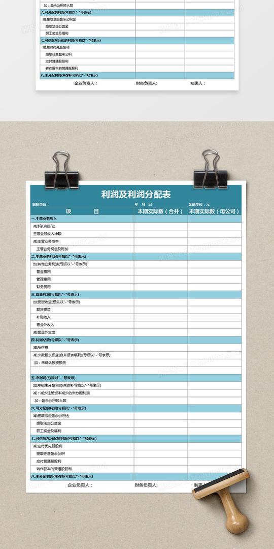 企业利润及利润分配表模板execl表格