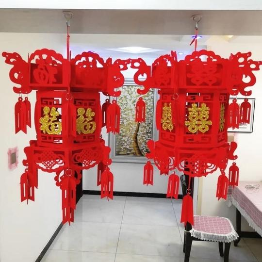 结婚小灯笼挂件装饰中秋室内阳台喜字福字大红手工新年春节灯笼