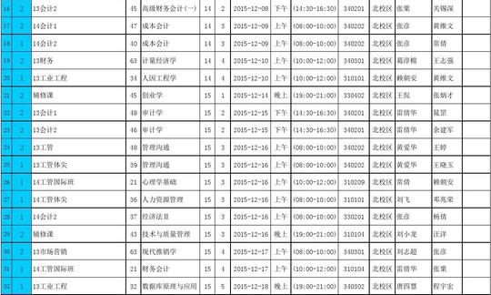 工商管理学院期末考试安排表(15-16一)答案