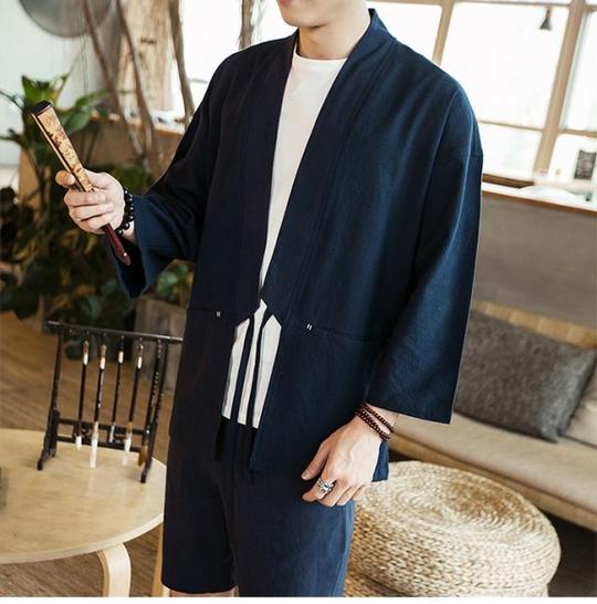汤米伍德外套男2018夏新款中国风日式开衫汉服男藏青色3xl【图片价格品牌评论】-京东