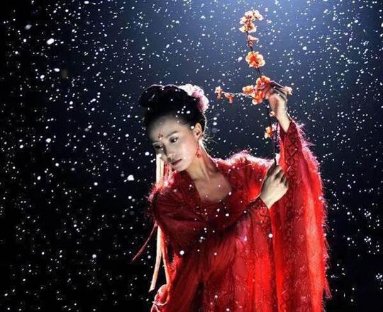 刘诗诗,雪中起舞,红梅相映,诗舞翩翩,展示古典美.