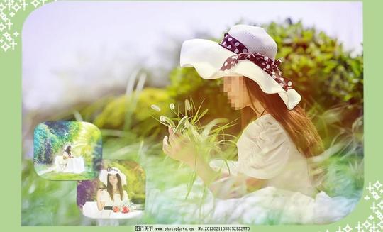 相框模板狗尾草帽子美女摄影模板星光源文件相框模板素材下载