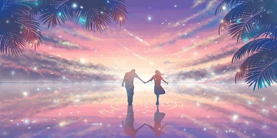 唯美七夕情侣背影情人节原创插画海报背景海报素材