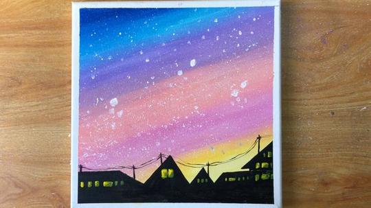 丙烯画/简单星空图/多彩天空美景/初学者绘画入门教程/学浪计划