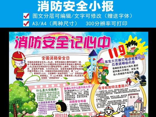 消防安全小报校园消防安全日手抄电子小报图片下载psd素材消防安全