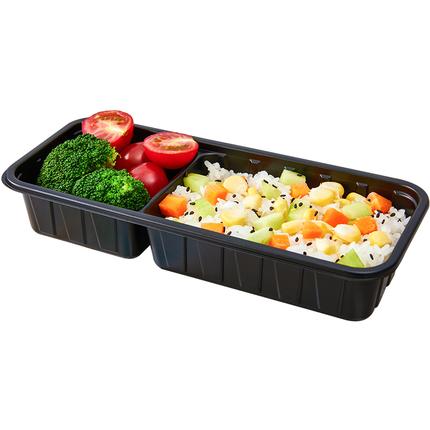 500ml日式一次性餐盒网红外卖打包盒长方形双格三格黑色便当饭盒